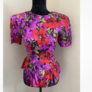 Vintage Floral Open Back Silk Top 2
